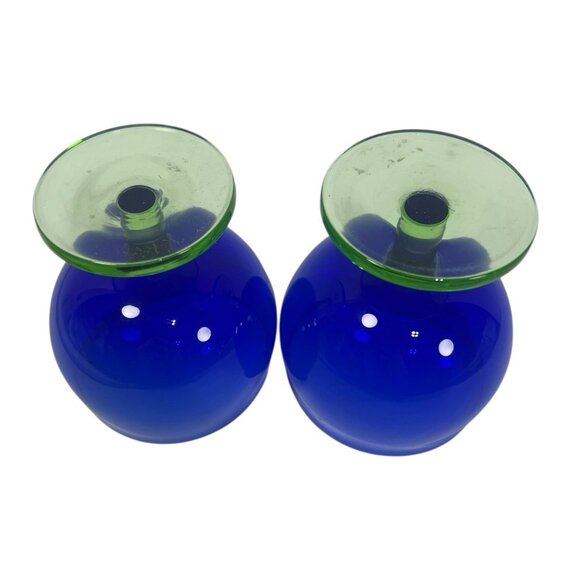 Block Capers Blue and Green Water Champagne Goblets Desert Glasses Set Of 2 - Picture 5 of 5